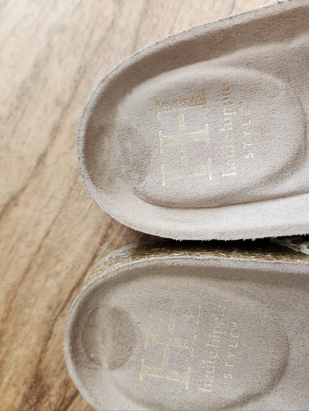 Haute Hippie Taupe Double-Buckle Embroidered Slide Sandals - Picture 16 of 16